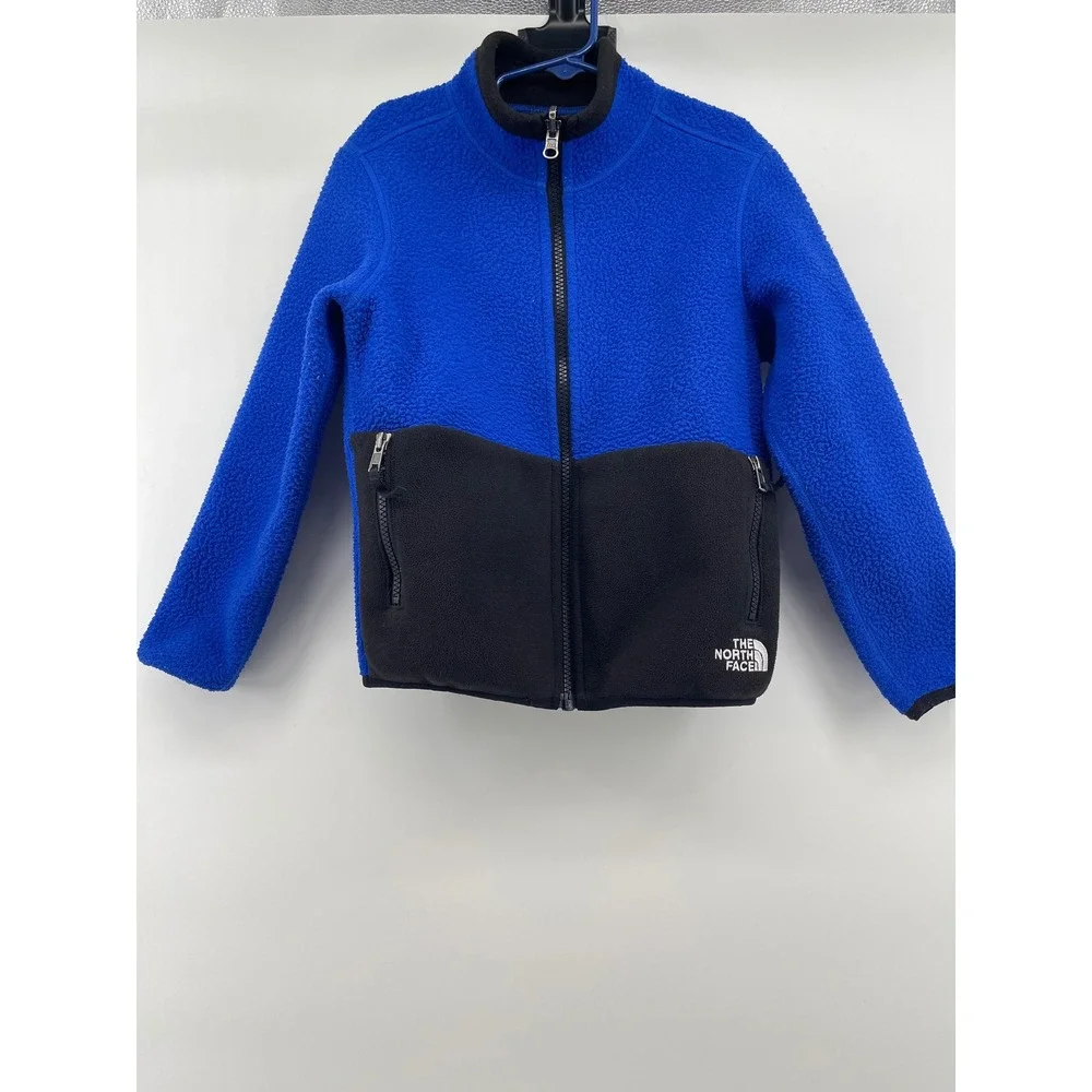 The North Face Kids Reversible Fleece Jacket Blue Black  6-8 Full Zip Coat